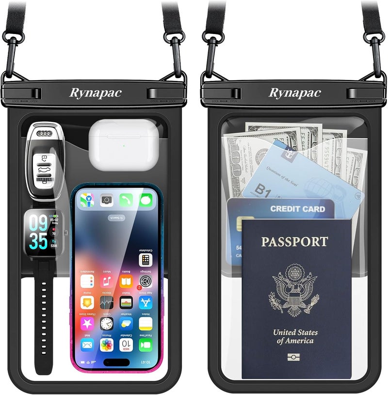 Rynapac [Up to 10"] Large Waterproof Phone Pouch Bag - 2 Pack IPX8 Waterproof Phone Case for iPhone 17 16 15 Pro Max Galaxy S25 S24 Ultra, Touchscreen & Underwater Photography, Beach Cruise Travel Essentials - Image 1